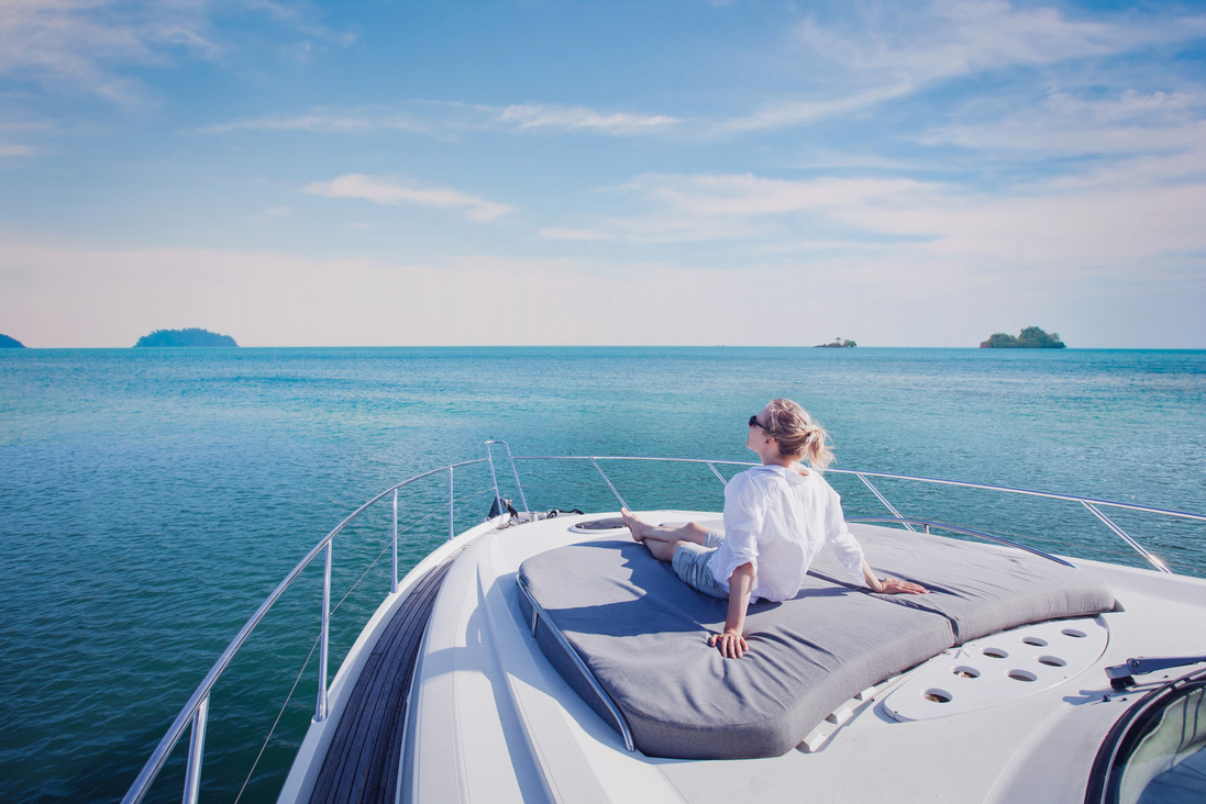 luxury yacht travel, woman enjoying cruise onboard